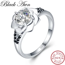 [Черный AWN] 925 пробы Серебряное кольцо для женщин Bague цветок трендовые свадебные кольца для женщин ювелирные изделия из стерлингового серебра G073