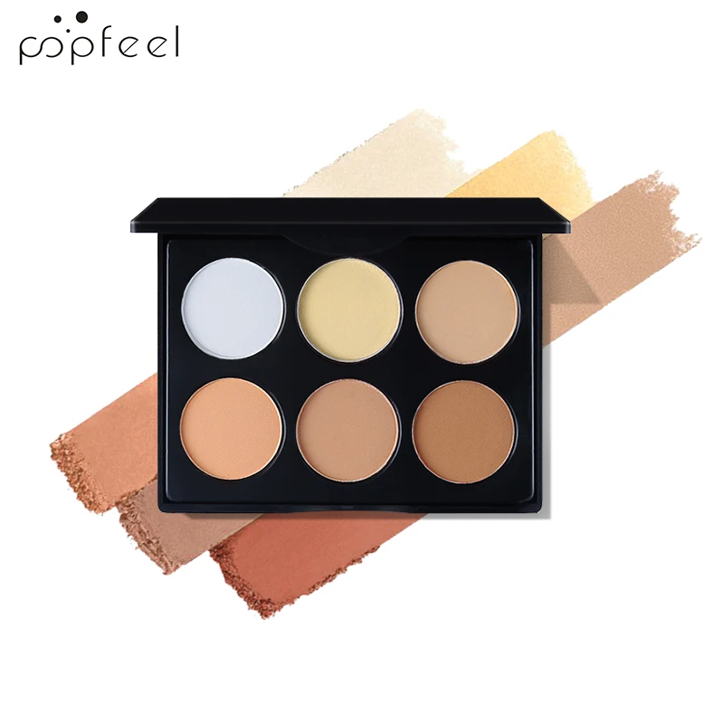 

POPFEEL 6 Colors Oil-Control Facial Pressed Powder Powder Blusher Shadow Repair Brighten Concealer Foundations Makeup Powder 55g