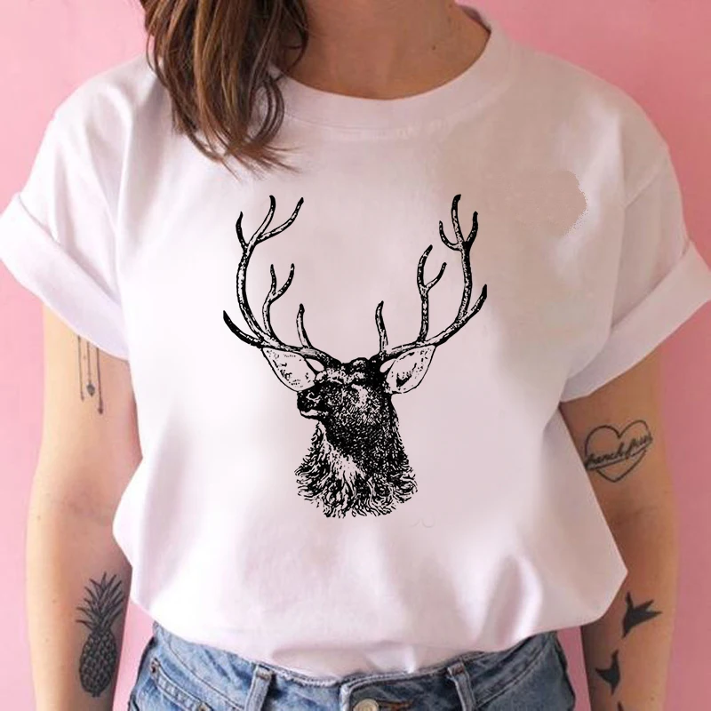 

Women tshirt Summer Short sleeve Casual O-neck Tee Shirt Femme Casual Harajuku Women T-Shirt Cute Buck Totum Print T Shirt