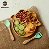 Let's Make Baby Dinner Plates Set Wooden Cartoon Dinner Plate Fork Spoon Children Feeding Plate Safe Edible Silicone Product 1