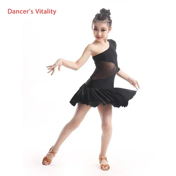

Child Latin dance costume sexy single sleeves milk silk children latin dance dress for child latin dance exercise dresses