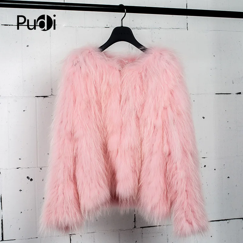 

CT7012 knit knitted 100% Real raccoon fur coat jacket overcoat Russian women's winter warm genuine fur coat pink
