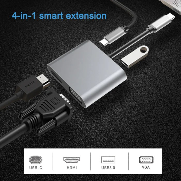 4 в 1 type-C к HDMI 4K VGA USB3.0 аудио-видео адаптер PD быстрое зарядное устройство@ JH