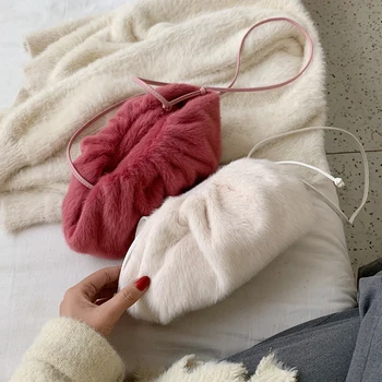 

NEW Women Plush Dumplings Bag Designer 2020 Fashion Cloud Clutch Autumn Winter Female Crossbody Shoulder Bag Chic Handbags Purse