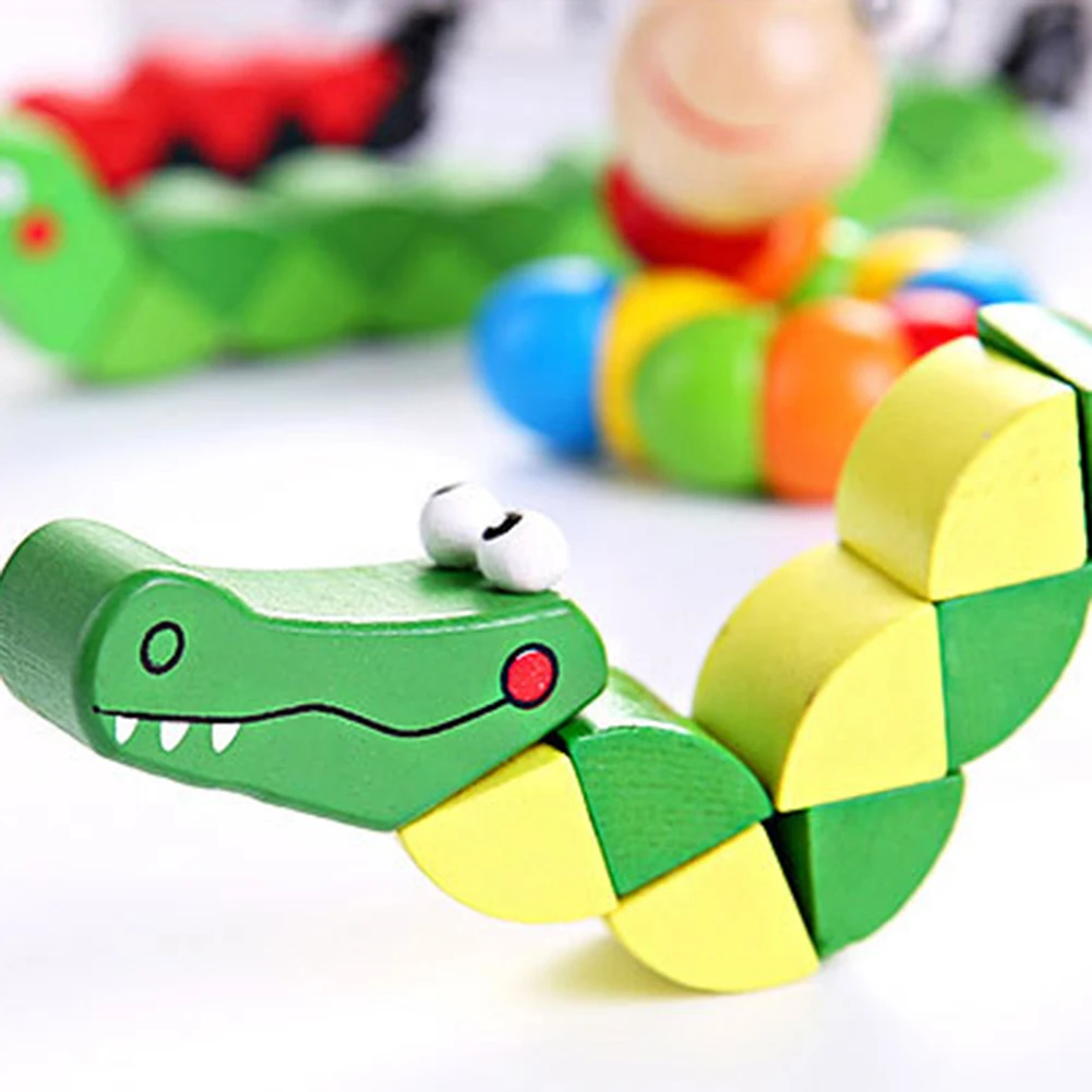 Мультяшные деревянные твист насекомое пчела змея гибкие Развивающие головоломки детские игрушки