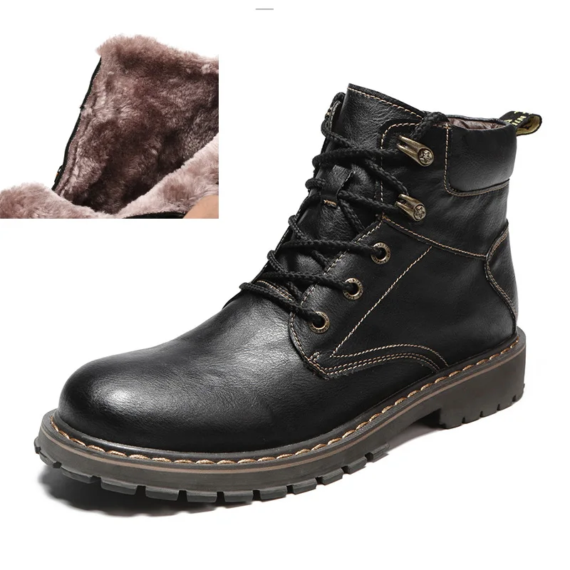 black with fur MARSON/мужские повседневные Ботинки martin, противоскользящая походная обувь с мехом, сохраняющая тепло, мужские походные ботинки, дышащая Уличная обувь размера плюс - Цвет: black with fur