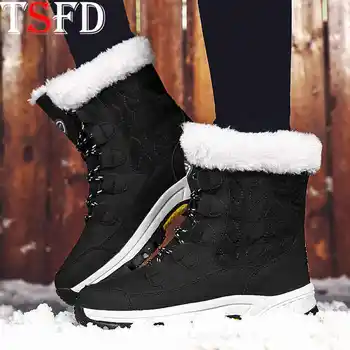 

Plush WOMEN ANKLE BOOTS High Top Black Platform Boots Keep Warm Casual Women's Snow Boots Big Size Winter Women's Shoes 2020 W5