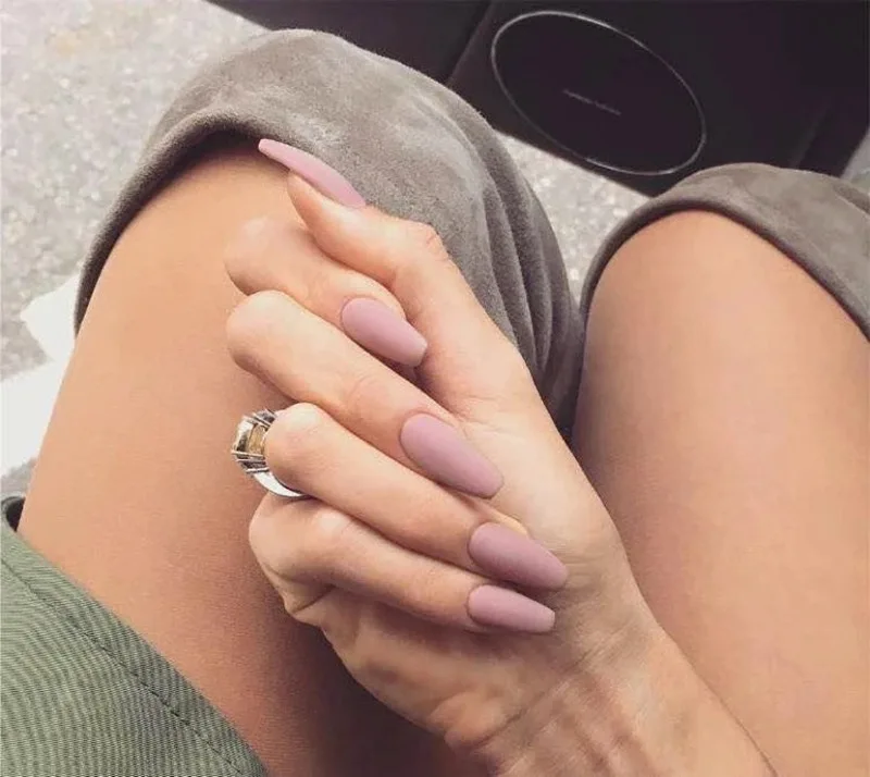 

24pcs/box Full Cover Matte False Nails with Glue French Tips Frosted Ballet Violet Pure Color Artificial Nails Art Manicure