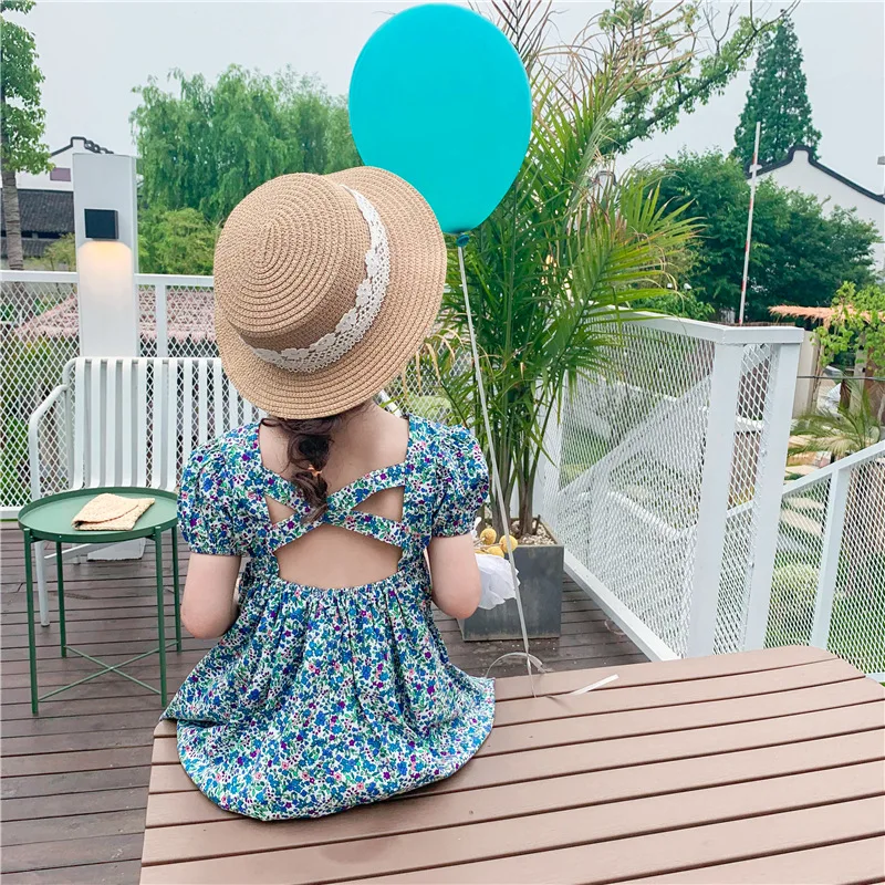 

Online Celebrity INS CHILDREN'S DAY Costume Girls Small Floral Backless Dress Korean-style Children Pure Cotton Princess Dress S