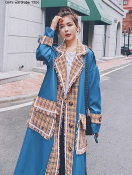 

Plaid windbreaker women's middle and long style 2020 spring and autumn new British wind coat Korean loose temperament student