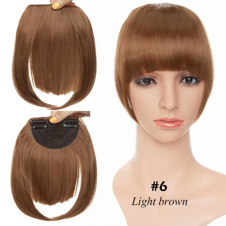 light brown SNOILITE короткие передние тупые челки Клип короткая челка волосы для наращивания прямые синтетические настоящие натуральные накладные волосы - Цвет: light brown