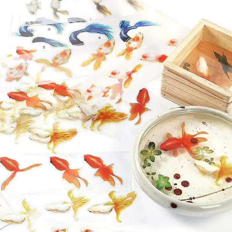 

12 Pcs/set 3D Small Goldfish Handmade Three-dimensional Stickers DIY Crystal Epoxy Resin Jewelry Making Painting Filling Materia