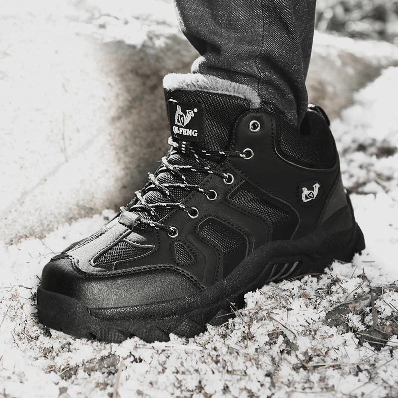 Large Size Outdoor Ankle Boots Men Snow Boots Fashion Lace Up Casual Sneakers Leather Winter Cowboy Footwear Hiking Shoes Spring