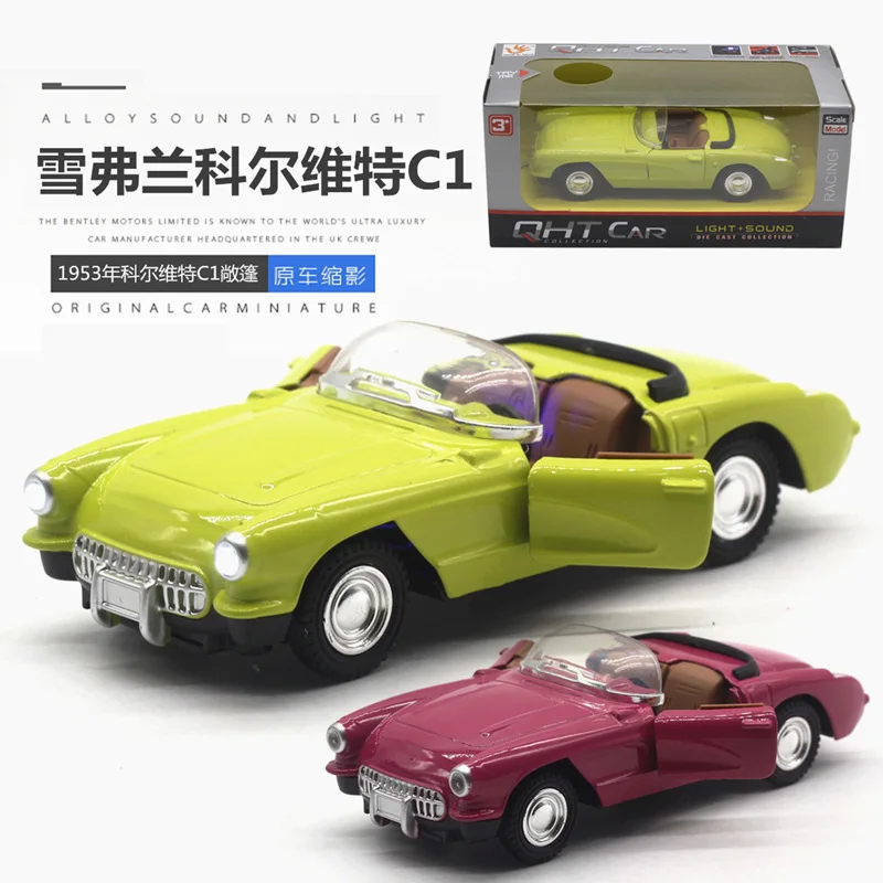 1: 32 Chevrolet Corvette C1 винтажная модель автомобиля из сплава звук и светильник
