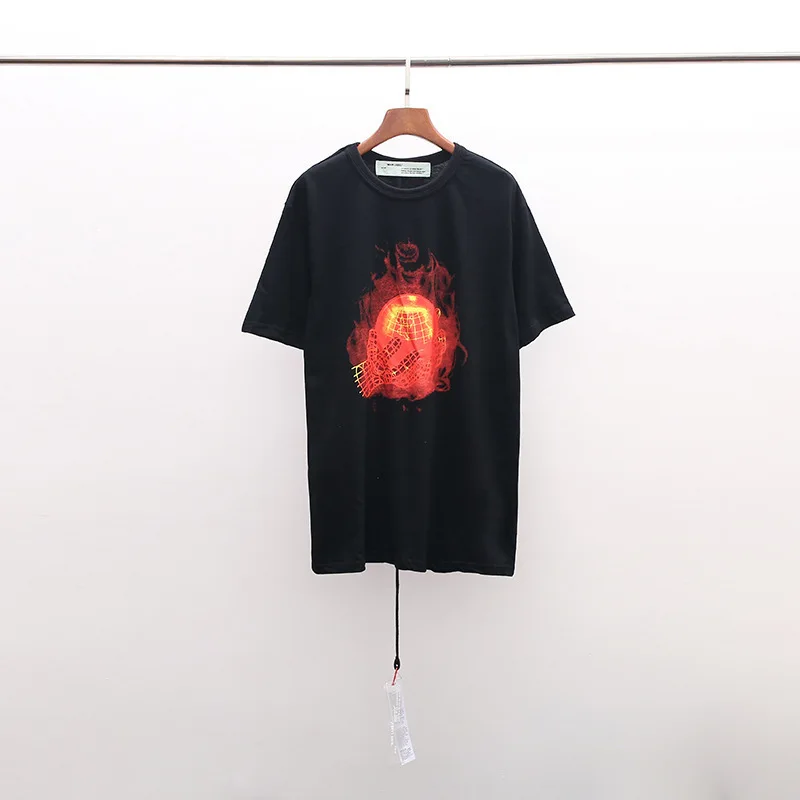 

Off Ow White European Version of the Large Size Loose Earth Flame Printing Short-sleeved T-shirt Men And Women Couple Clothes Ba