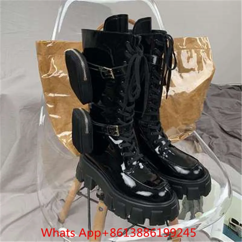 Botas militares de bolsillo negro para Mujer, Botas de combate con bolsa  con cordones, zapatos de plataforma de cuero, Botines de invierno -  AliExpress Calzado