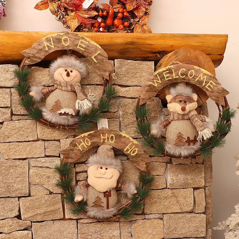 

Christmas decorations 33cm old man snowman wreath door decoration handmade rattan rattan hanging ornaments