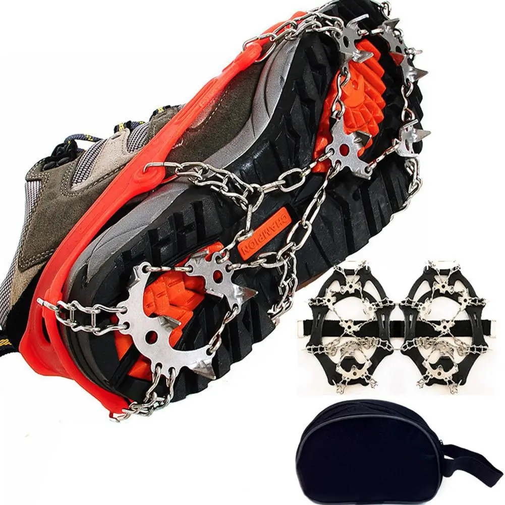  18 Teeth Crampons Welding Chain Claw Ice Clippers Shoes Cover Anti-slip Spikes Cleats On For Winter