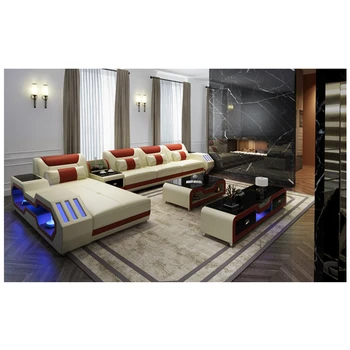 

wholesale new design LED light living room multifunction leather sofa