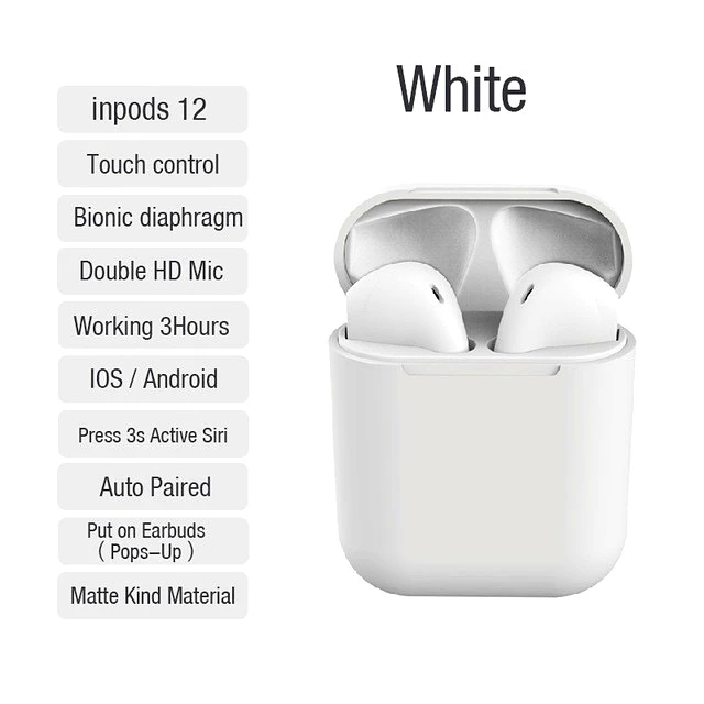 white I12 TWS Bluetooth наушники матовые беспроводные наушники автоматическое подключение портативные наушники Спортивная гарнитура Музыка для всех смартфонов - Цвет: white
