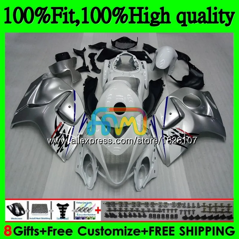 Инъекции для SUZUKI Hayabusa GSXR 1300 GSXR1300 08 13, 14, 15, 16 лет 57BS. 92 GSX-R1300 2008 2013 серебристо-белый обтекатель