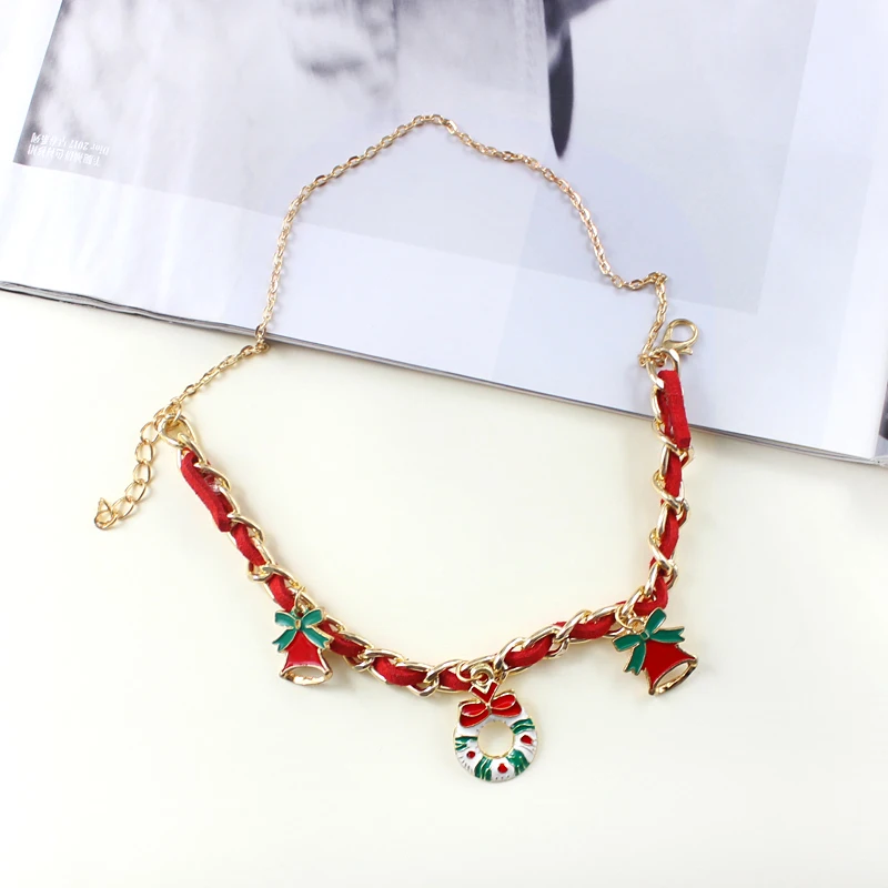 

Christmas Women Jewelry Gifts Red Green Handrope Metal Chain With Cute Accessories Pendant Christmas Tree Snowman Moon Bracelet