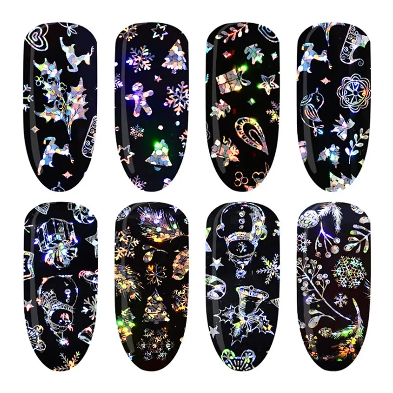 4 шт стикер для дизайна ногтей Рождественская Снежинка Голографическая фольга на