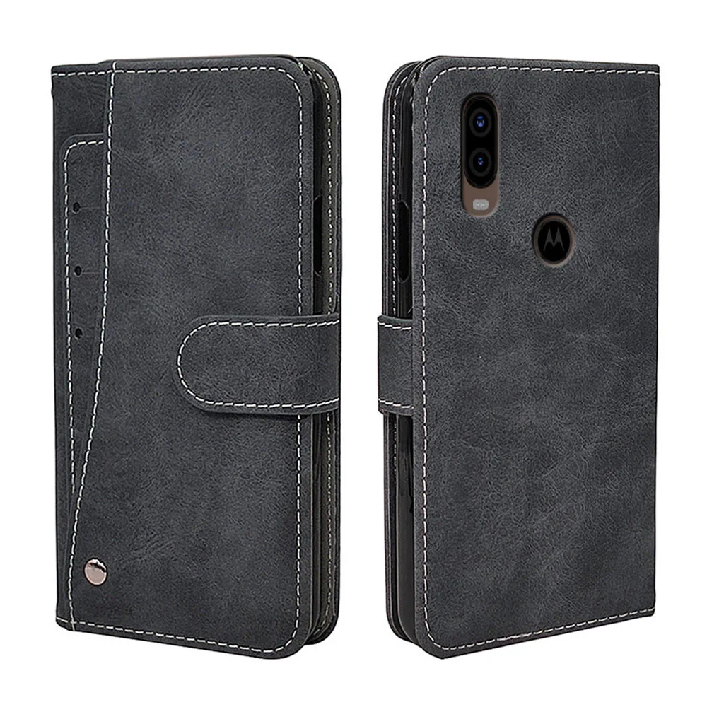 

Luxury Vintage Case For Motorola Moto E6 One Action Vision P40 P50 Power Play Case Flip Leather Business Silicone Wallet Cover