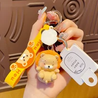 New Cartoon Roar Lion Keychain Cute Pink Yellow Blue Resin Bag Car Metal Keyring Soft Lanyard Women Boy Lover Gift 1