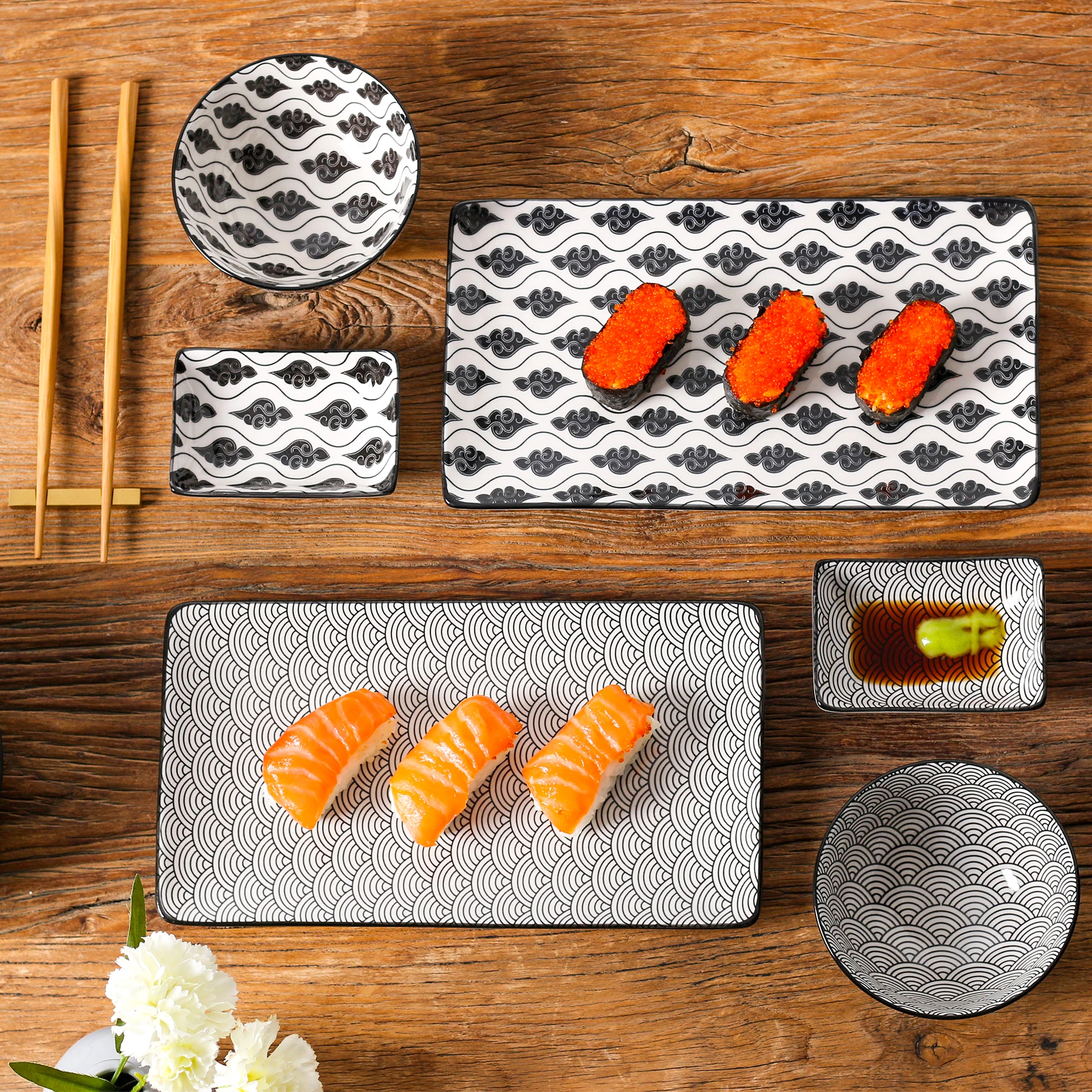 Vancasso Natsuki Set di piatti per Sushi in porcellana in stile giapponese  con 2 * piatti per Sushi, piatti da immersione, 2 paia di bacchette di  bambù regalo - AliExpress