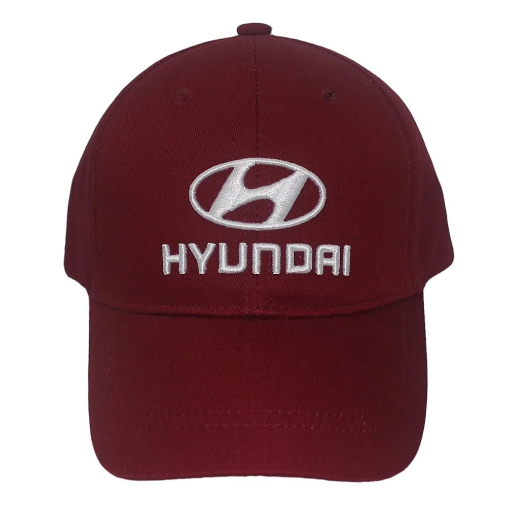 HYUNDAI Driving Cap Fashion Streetwear 100% Cotton Solid Burgundy Color Brass Snapback 3D Front And Rear Car Logo Embroidery