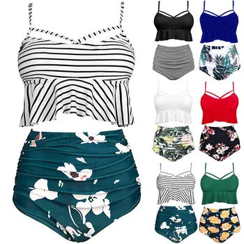 

6 Colors Fashion Women's Floral Print Biquini Set Casual Ladies Bikini Sets Sexy Two Piece Swimsuits Sexy Beach Suit купальники