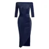 Off Shoulder High Slit Temperamental Dress Plus Size Dresses For Women 2021 Long Sleeve Evening Party Dress Mujer Vestidos 3