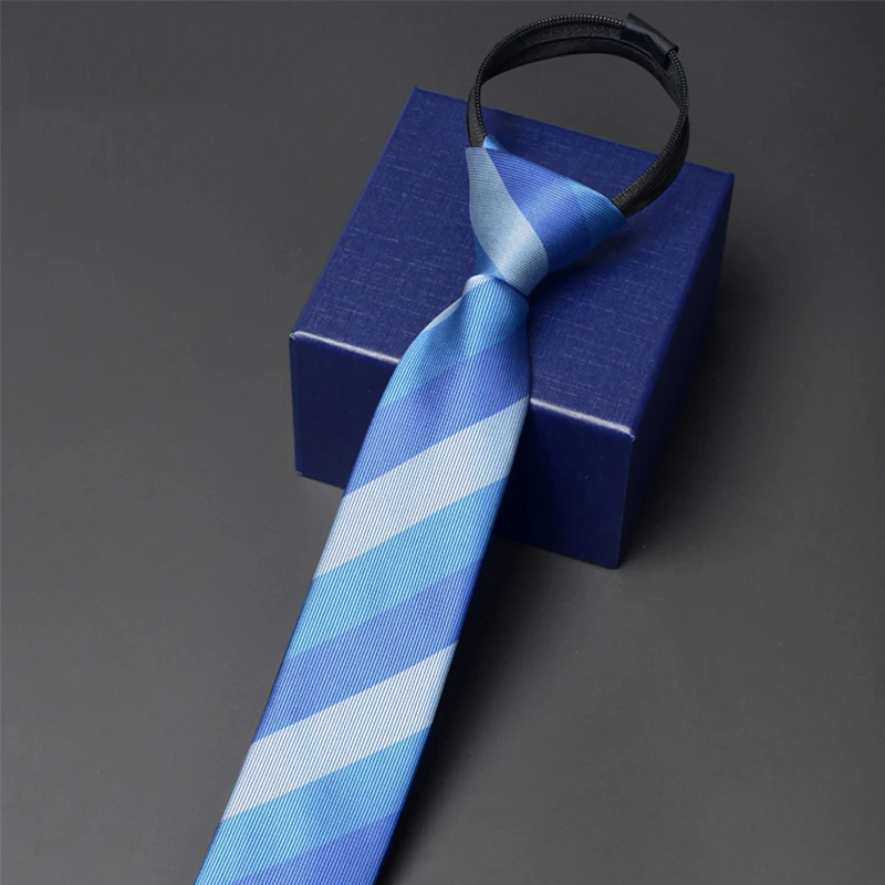 

Fashion Formal 5CM Skinny Zipper Tie Brand New High Quality Men's Business Work Necktie Classical Blue Striped Neck Tie For Men