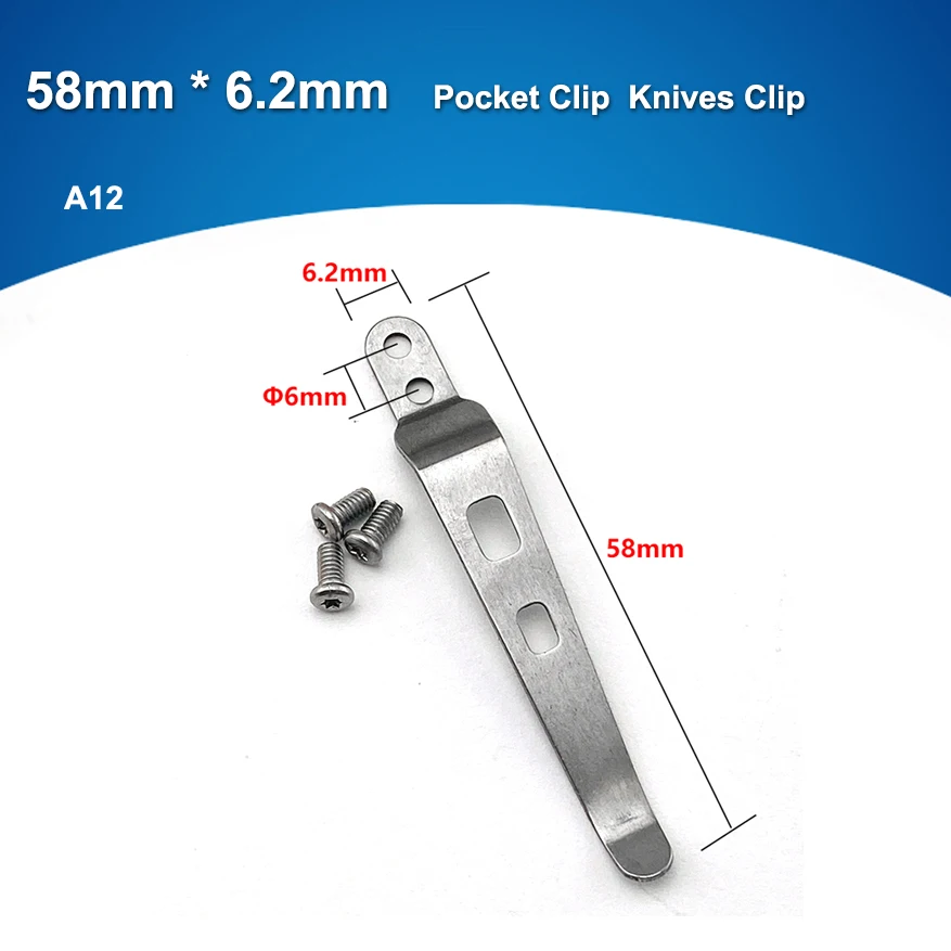 58mm *6.2mm Pocket Clip folding knives Clip flashlight or EDC tools with screws (A012)