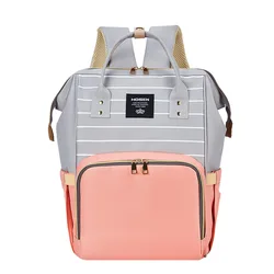 Striped Large Capacity Nursing Mommy Bag Outdoor Travel Backpack Baby Diaper Bag Multifunction Pram Hanging Nappy Bag 41*27*17CM
