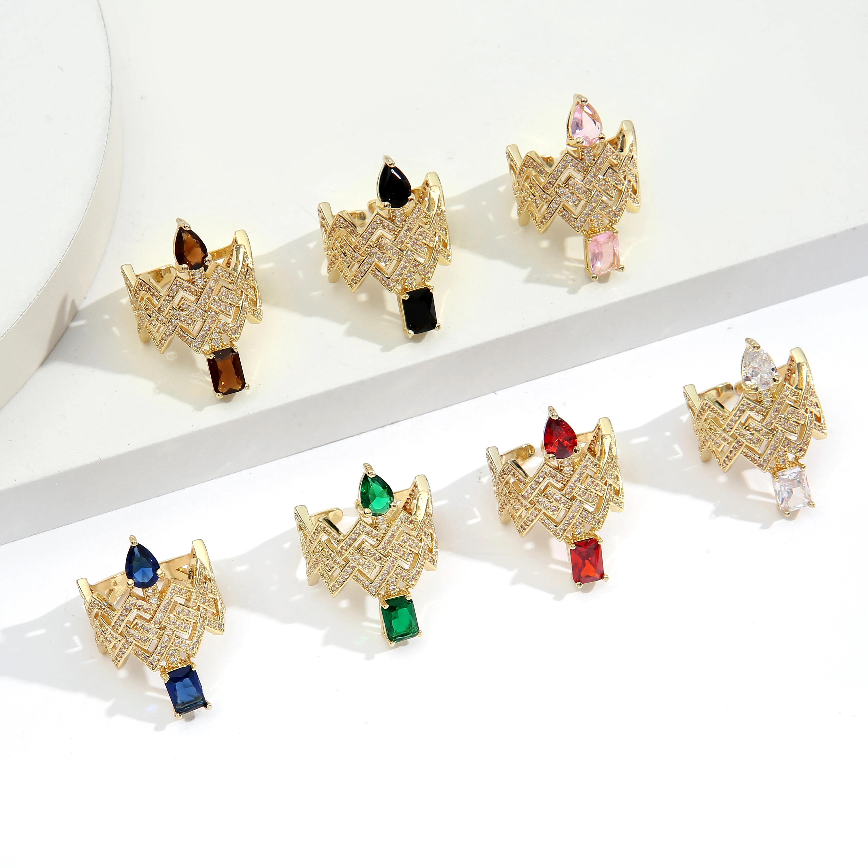 Colorful Cubic Zirconia Rings For Women Bohemian Rainbow Ring Party Wedding Jewelry