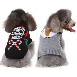 Свитер для собаки, кошки, одежда, рождественские вязаные наряды, повседневный стиль, теплый костюм с принтом черепа