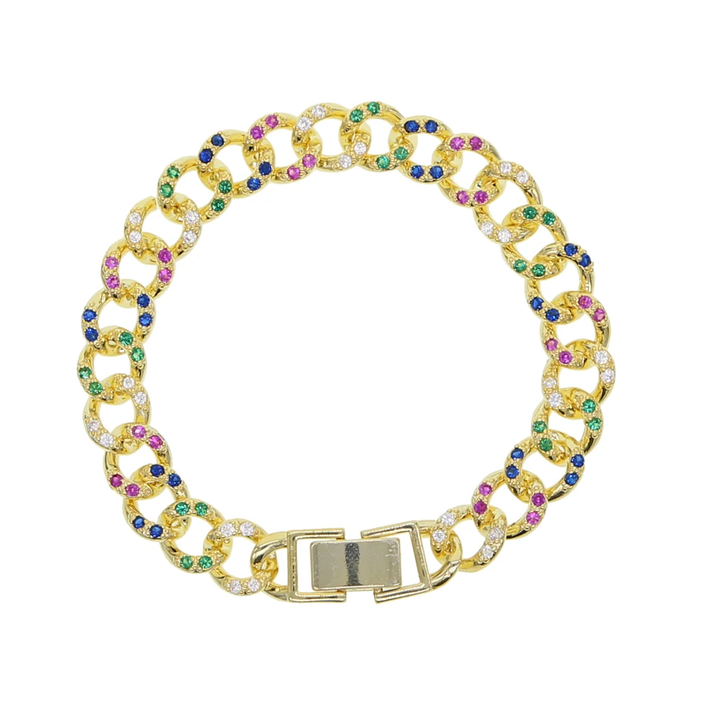 17 см серебро iced out bling micro pave Белый cz бордюр, кубинская цепочка, браслет в стиле рок, хип-хоп, Женские Ювелирные изделия - Окраска металла: B245-G-rainbow