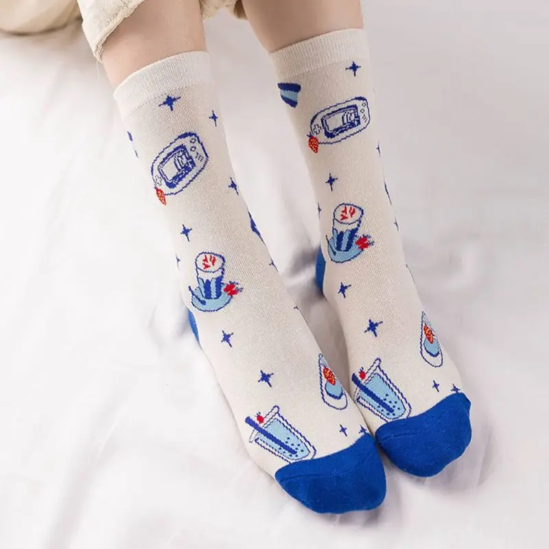 Unisex Women Men Cotton Socks Cartoon Print Funny Harajuku Hip Hop Long Hosiery