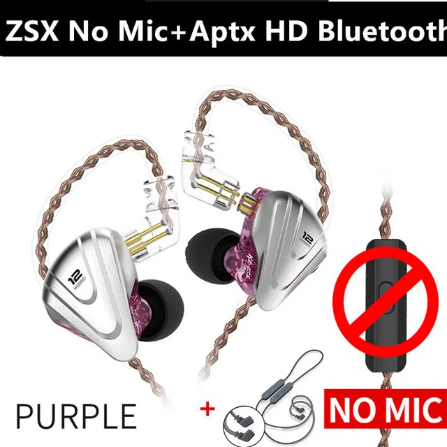 Оригинальные KZ ZSX 5BA+ 1DD гибридные 12 наушники для водителей, металлическая гарнитура, Hi-Fi мониторы для бега, спорта, музыки, в ухо, монитор - Цвет: purple without mic