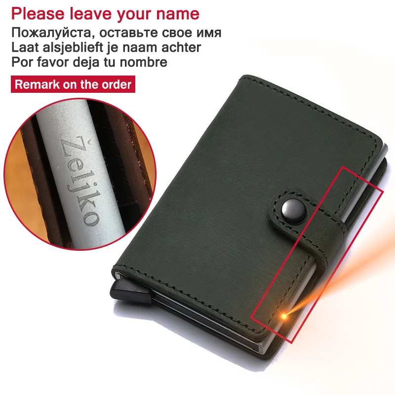 leave your name Натуральная кожа, мужской кредитный держатель для карт, засов, RFID Блокировка, мужской кошелек, ID держатель для карт, банк, бизнес кошельки, кошелек для женщин, карты - Цвет: leave your name