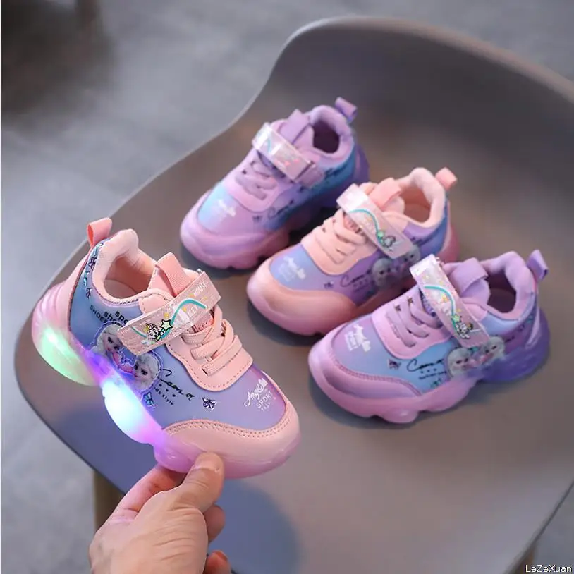 Frozen Elsa Luminous Sneakers Girls Kids Flashing Shoes for tenis