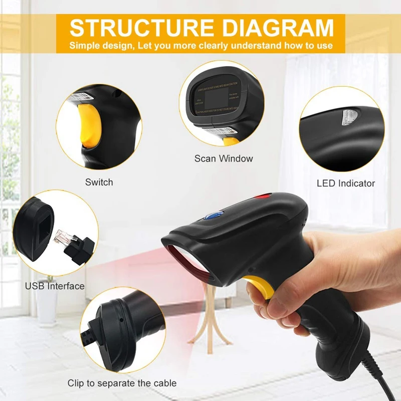 Сканер штрих-кода с USB кабелем для POS супермаркета библиотеки Экспресс-компании розничного магазина