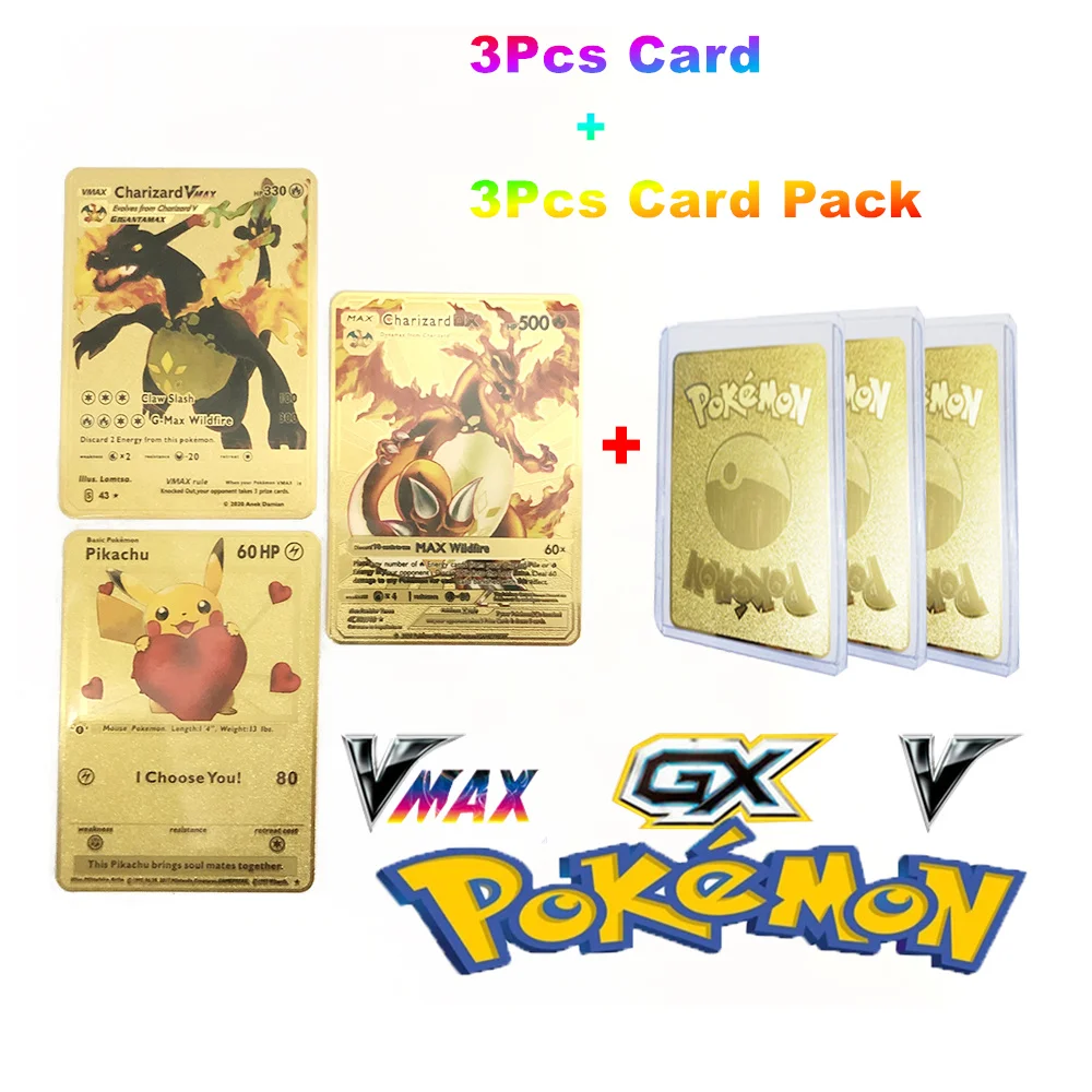 3pcs Anime Pokémon Card Board Game Super Game Prop Card V Vmax Gx Metal  Gold Battle Collection Card Children's Game Gift - Game Collection Cards -  AliExpress