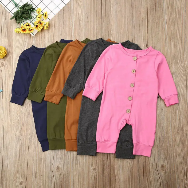 

Fall Newborn Baby Boy Girl Autumn Outfits Solid Long Sleeves Romper Jumpsuit Spring Casual Clothes