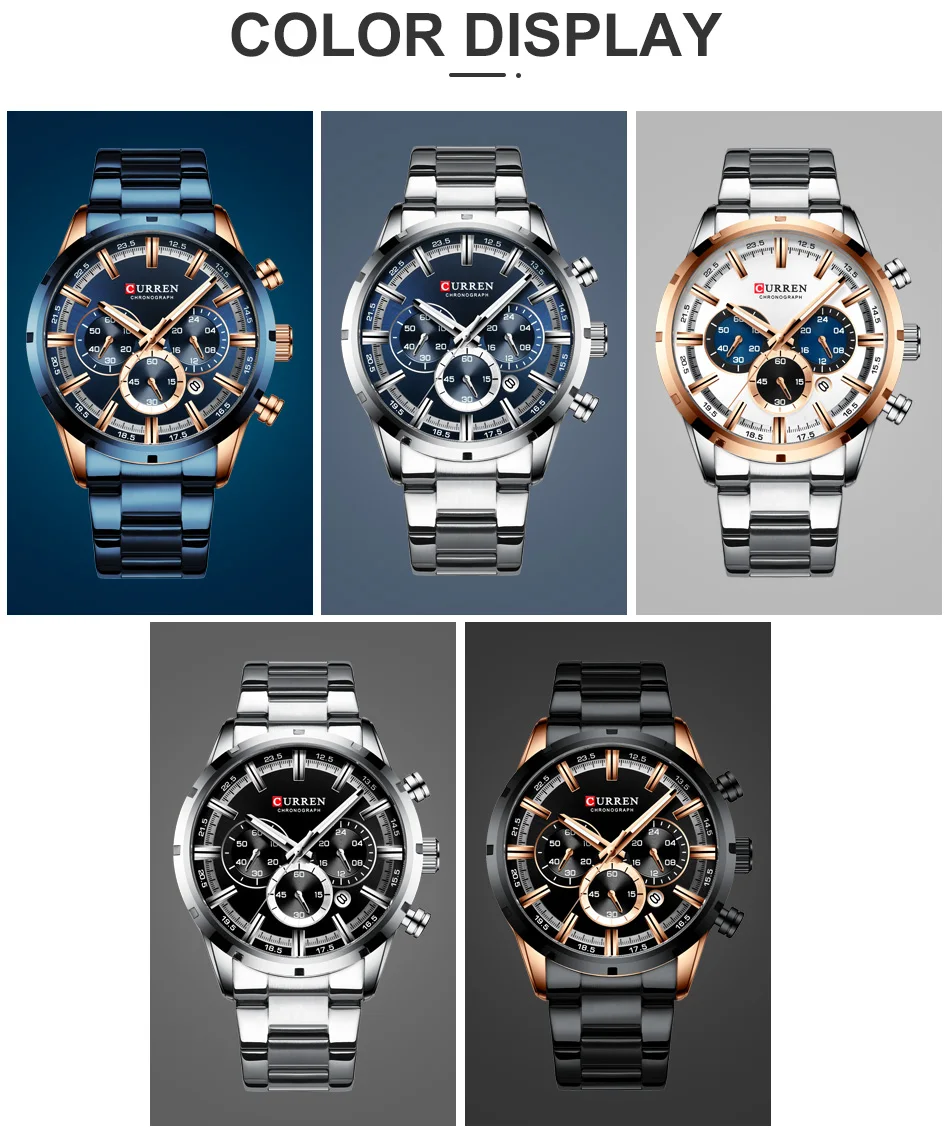 Мужские часы CURREN от ведущего бренда, Роскошные Спортивные кварцевые мужские часы, полностью стальные водонепроницаемые наручные часы с хронографом, мужские часы