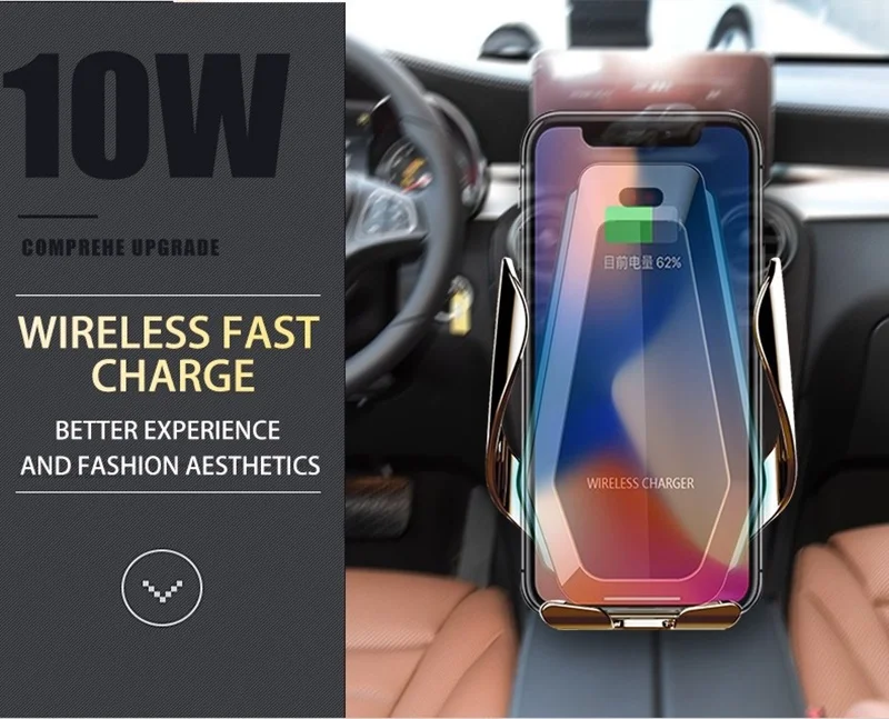 Автоматическая Зажимная 10 Вт автомобильный Qi Беспроводной Зарядное устройство для iPhone XS X 8 может служить в качестве окружающей среды СВЕТОДИОДНЫЙ свет Автомобильный держатель для телефона на магните для samsung S9 S10 huawei