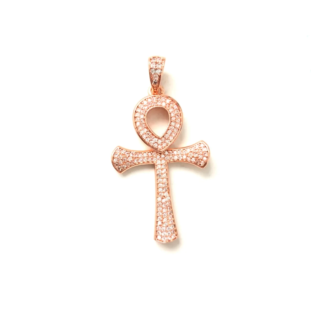 5pcs ANKH Cross Pendant Bling Charm for Women Bracelet Necklace Making CZ Pave Religious Handcrafted Jewelry Accessory Wholesale