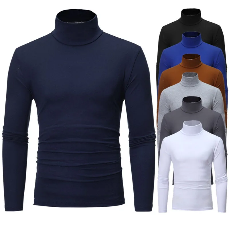 Jersey de cuello alto para hombre, ropa fina y elástica ajustada de color sólido, primavera y otoño